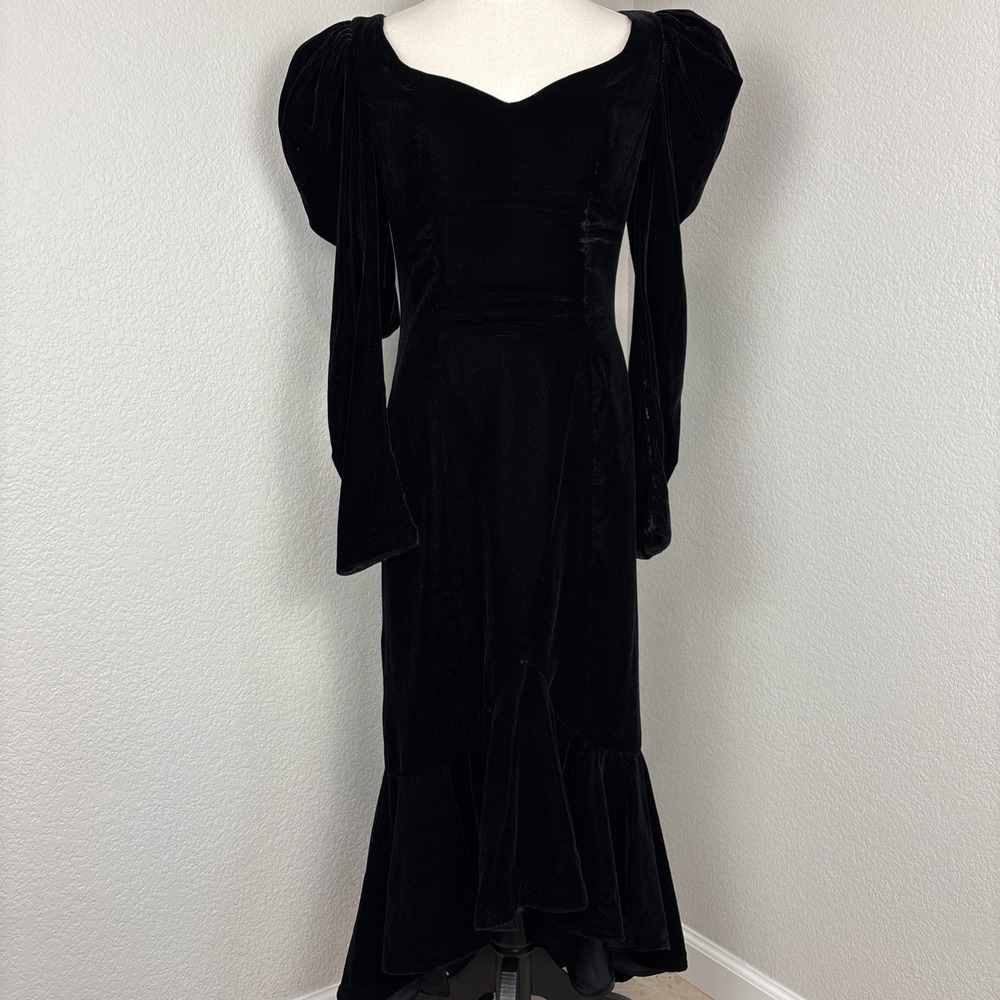 Vtg Dave & Johnny Black Velvet Mermaid Dress Size 9-10 Whimsigoth Vampy Morticia